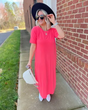 Skylar Maxi Dress in Neon Coral Pink FINAL SALE