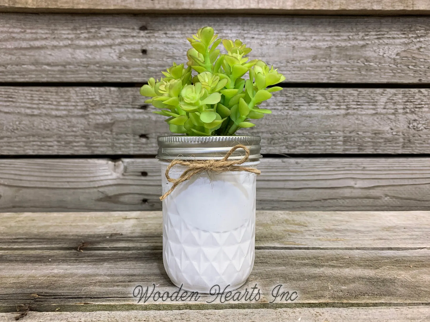SUCCULENT PLANT in Pot Mason Jar Half Pint or Quilted Farmhouse Decor Ball White Greenery