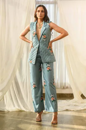 Teal Quilted Pant Suit Set