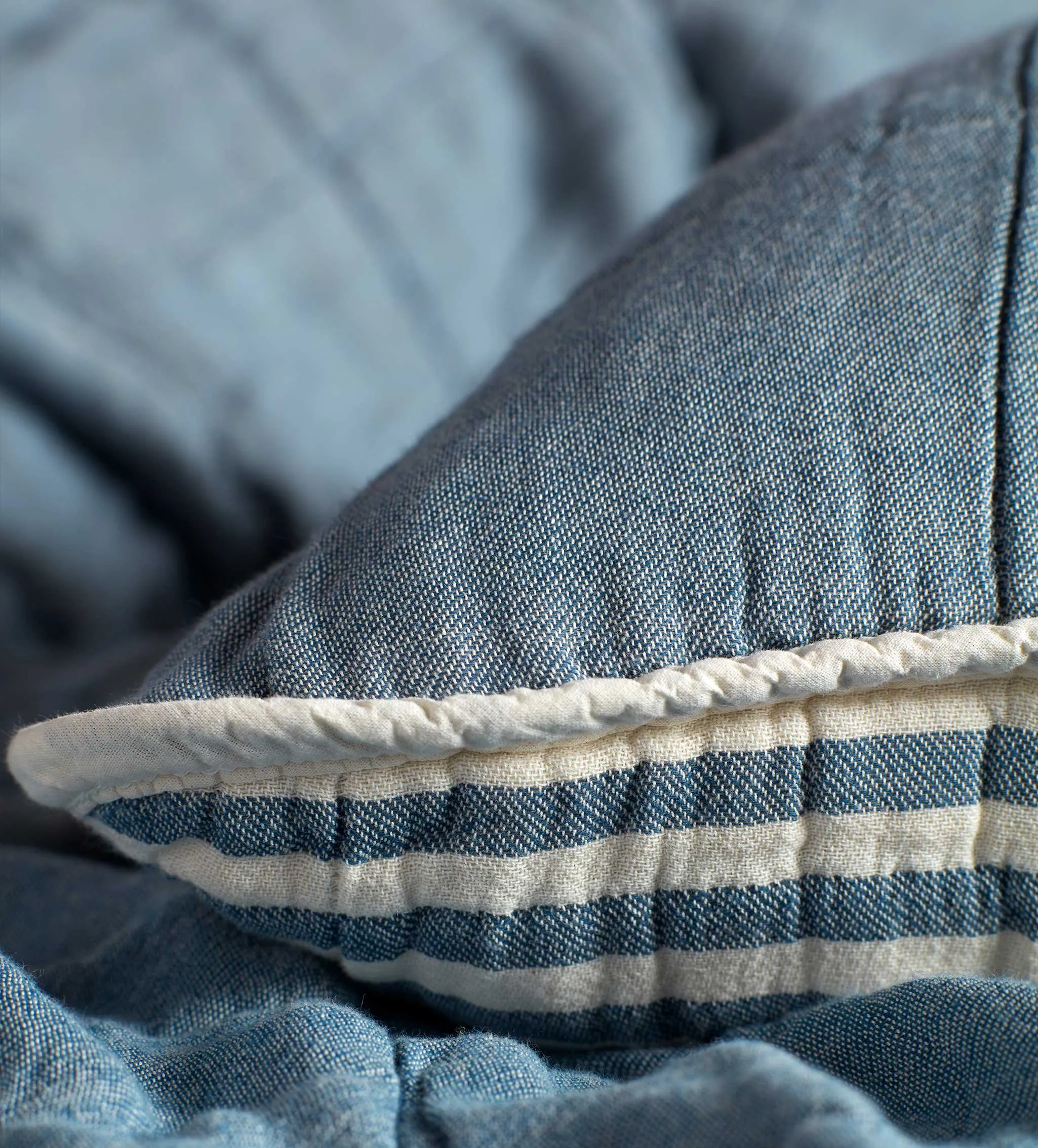 Teal Sam Stripe 100% Cotton Quilted Cushion Cover