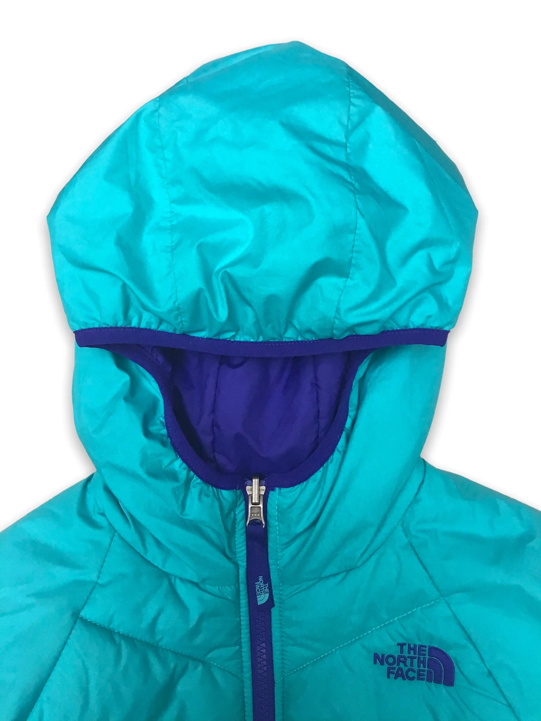 The North Face neon blue reversible hooded puffer jacket