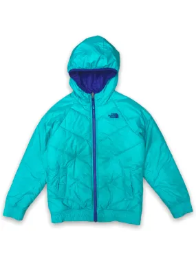 The North Face neon blue reversible hooded puffer jacket