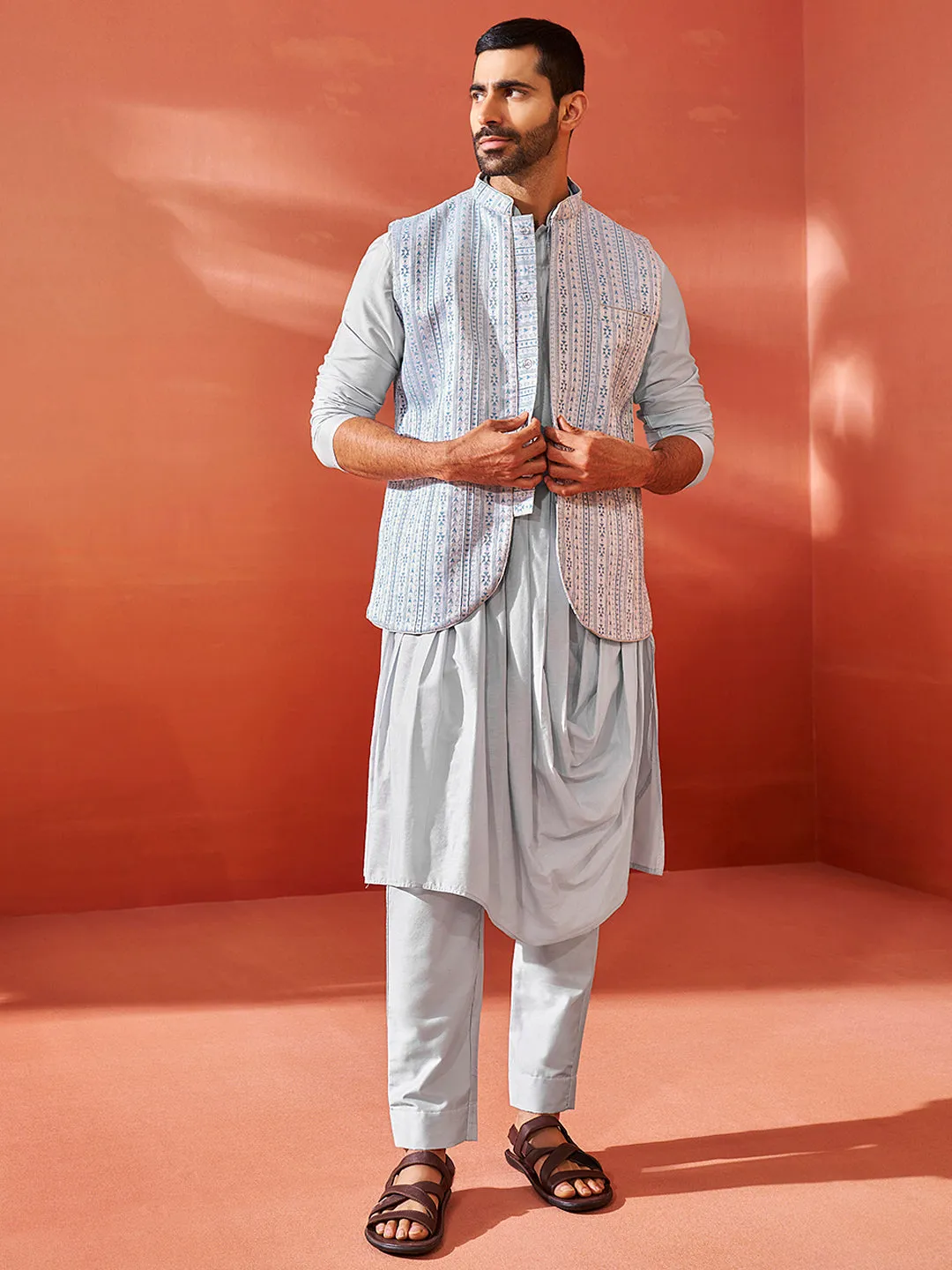 VASTRAMAY Men's Aqua - Nehru Jacket