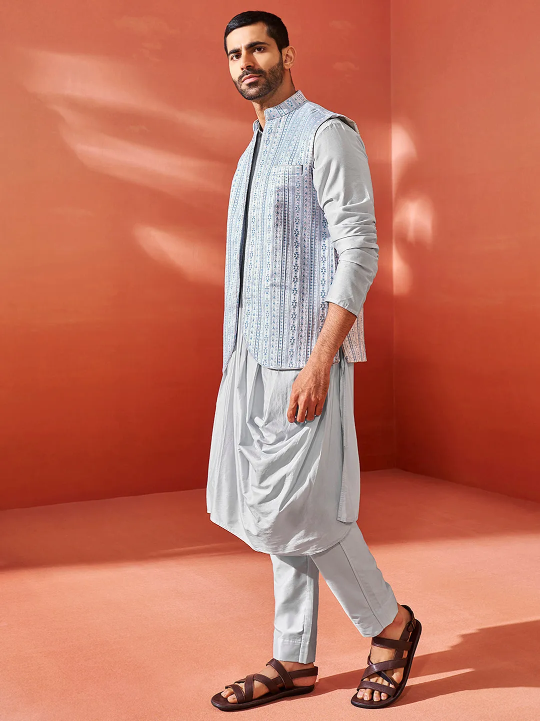 VASTRAMAY Men's Aqua - Nehru Jacket