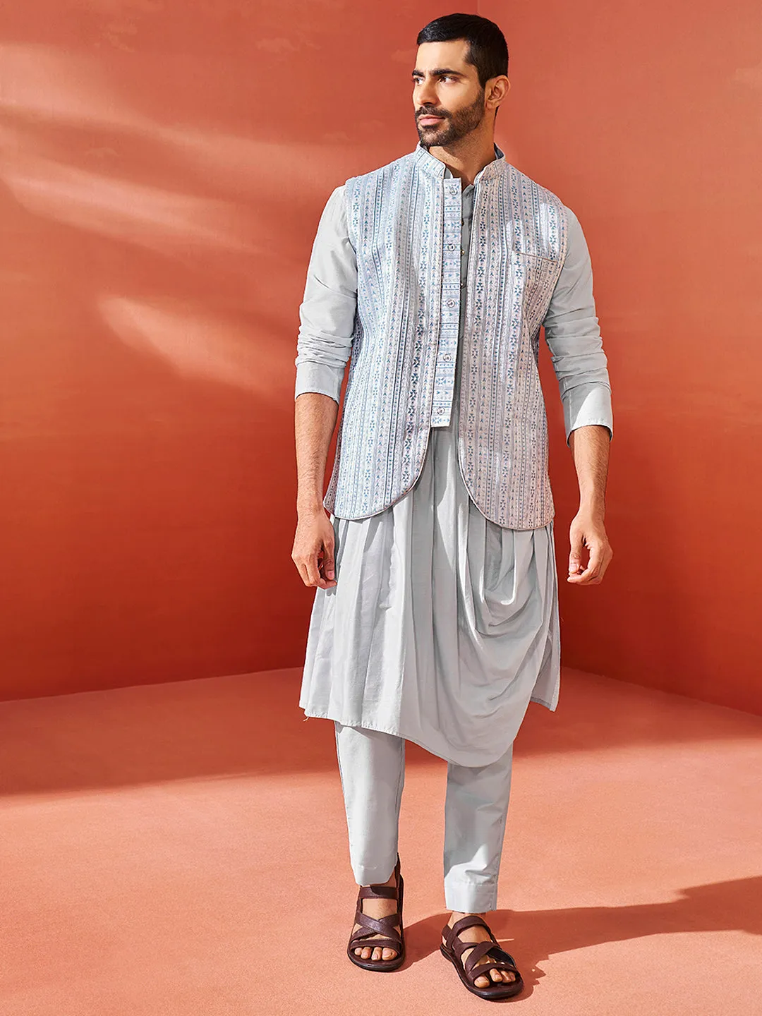 VASTRAMAY Men's Aqua - Nehru Jacket