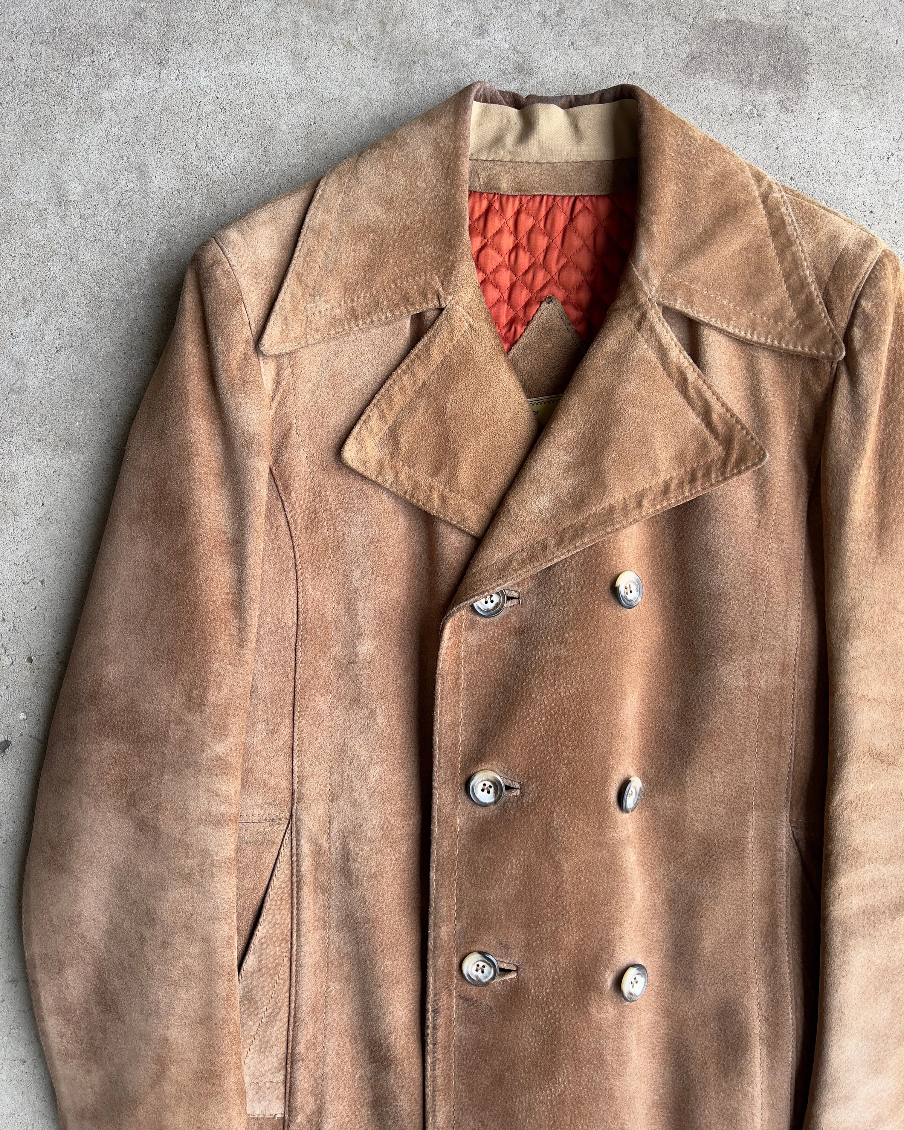 Vintage 1960s Double Breasted Genuine Suede Leather Coat