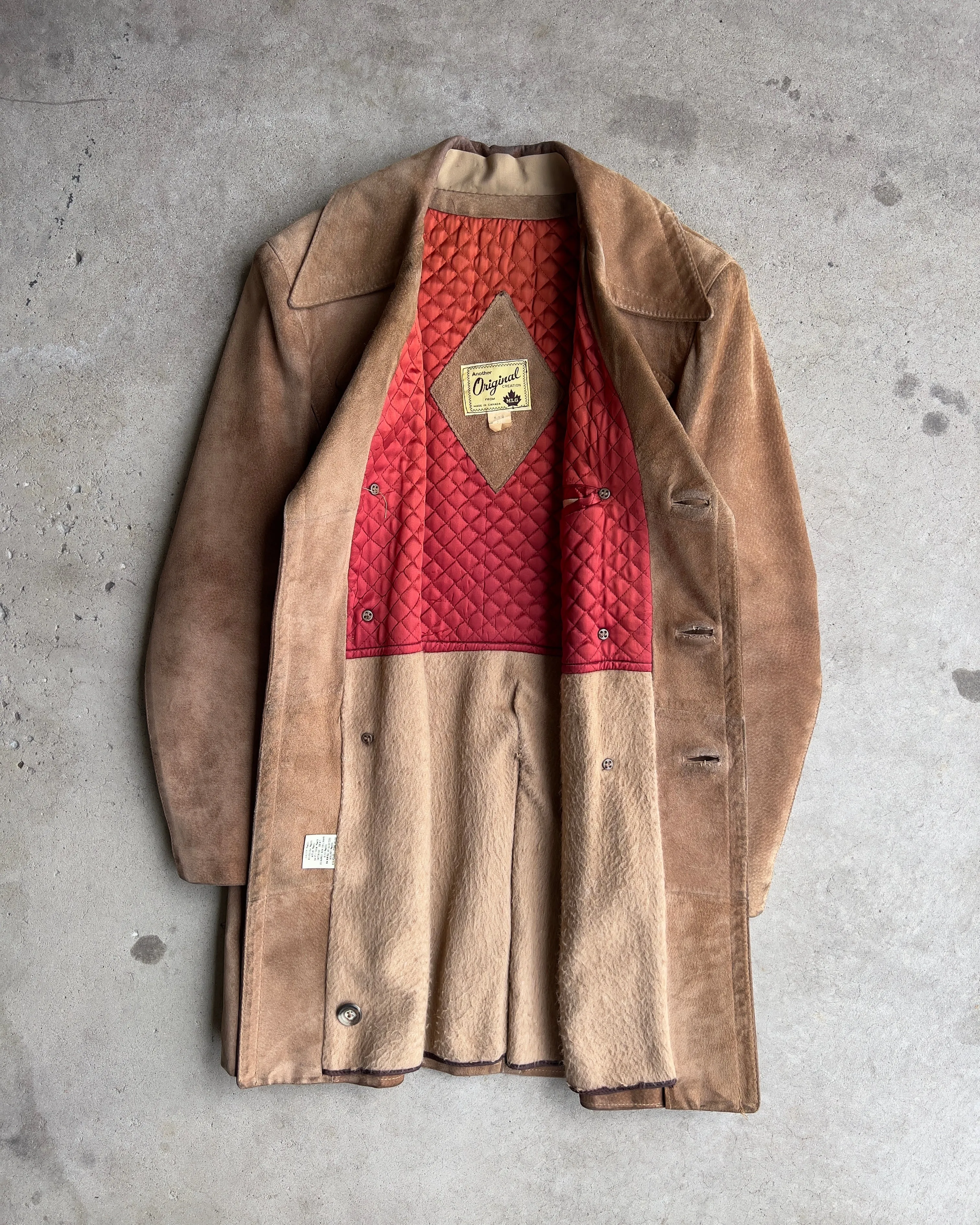 Vintage 1960s Double Breasted Genuine Suede Leather Coat