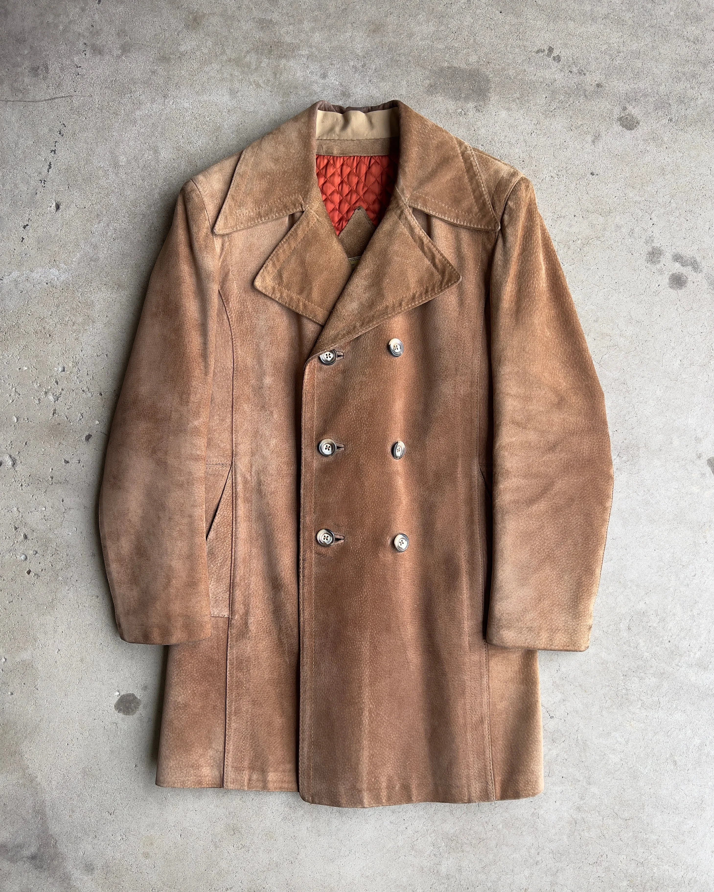 Vintage 1960s Double Breasted Genuine Suede Leather Coat