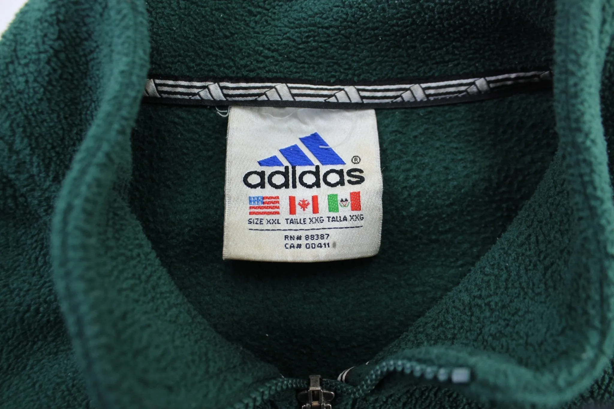 Vintage Adidas Embroidered Logo Green Fleece Zip Up Jacket